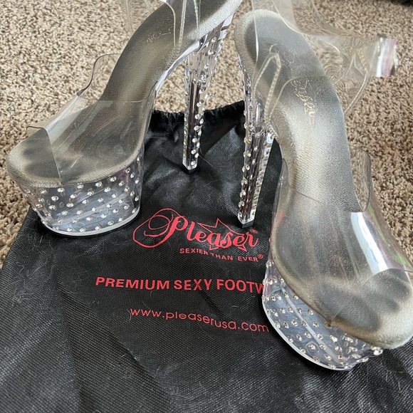 Pleaser Clear Platform Heels with Rhinestones - Picture 1 of 6